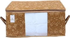 Kuber Industries Metalic Printed 12 Piece Non Woven Underbed Storage Bag, Storage Organiser, Blanket Cover with Transparent Window, Extra Large, Beige - CTKTC034471