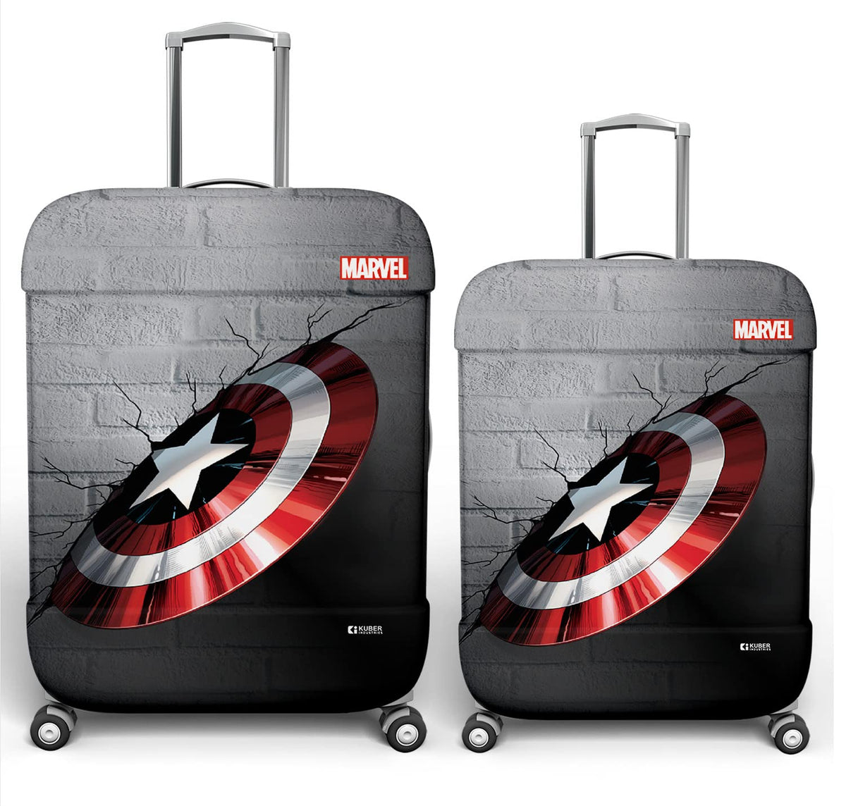 Heart Home Marvel Captain America Shield Luggage Cover | Polyester Travel Suitcase Cover | Washable | Stretchable Suitcase Cover | 18-22 Inch-Small | 22-26 Inch-Medium | Pack of 2 | Gray