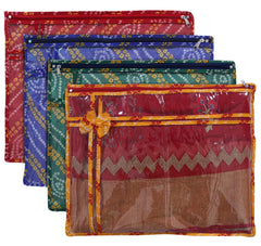 Kuber Industries Bandhani Print PVC Foldable Single Saree Cover|Clothes Storage For Saree, Lehenga, Suit With Transparent Pack of 4 (Multicolour)