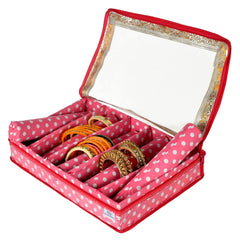 Heart Home Dot Printed Laminated 5 Rod Bangle Box/Organizer With Transparent Top (Pink)-HS43HEARTH25546