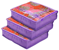 Heart Home Non-Woven Foldable Single Saree Cover, Wardrobe Organiser With Tranasparent Top- Pack of 3 (Purple)-44HH0336