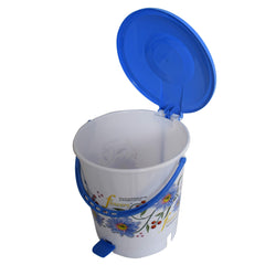 Kuber Industries Step-On Pedal Dustbin/Waste Bin with Lid|Flower Print & Durable Plastic|Size 28 x 28 x 32 CM, Capicity 10 Ltr (Blue)
