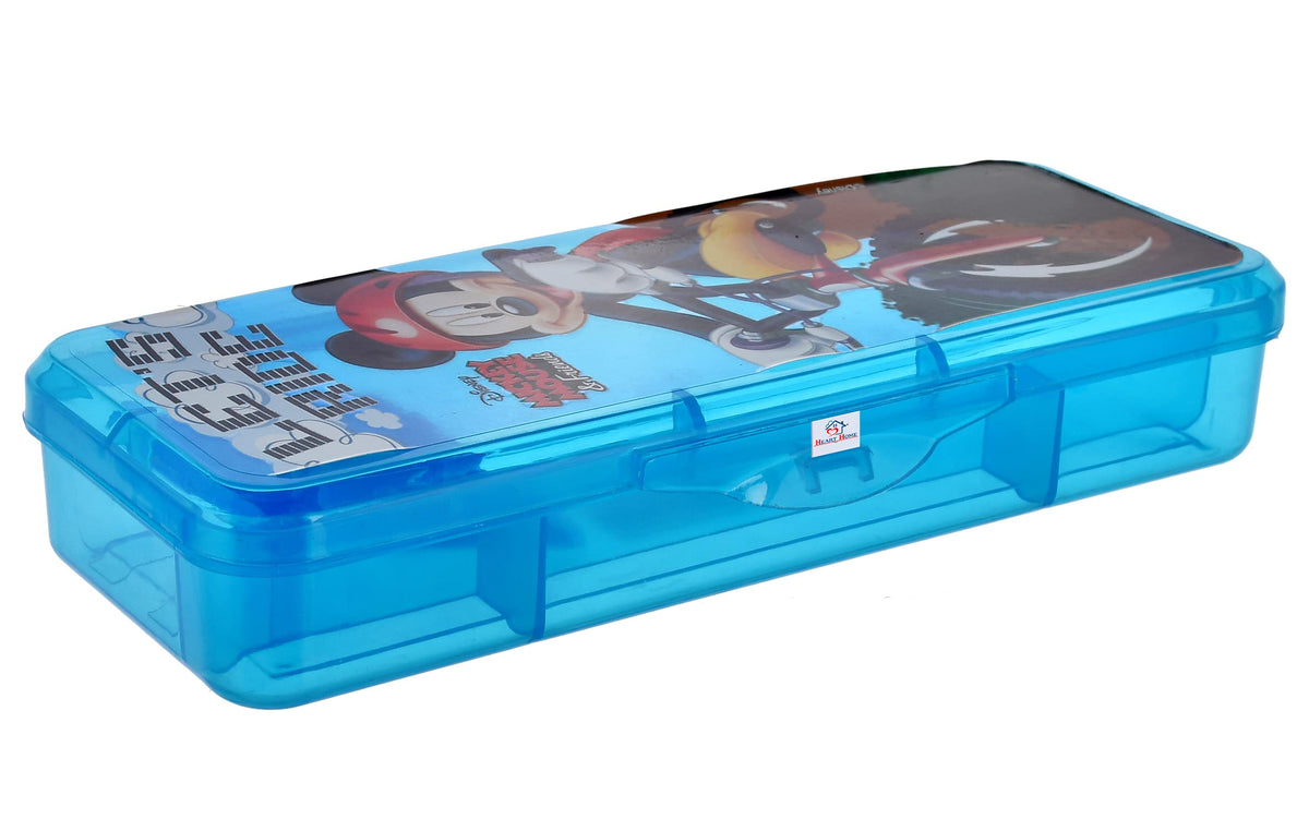 Heart Home Micky Mouse Printed Tranasparent Plastic Pencil Box for Kids (Blue)