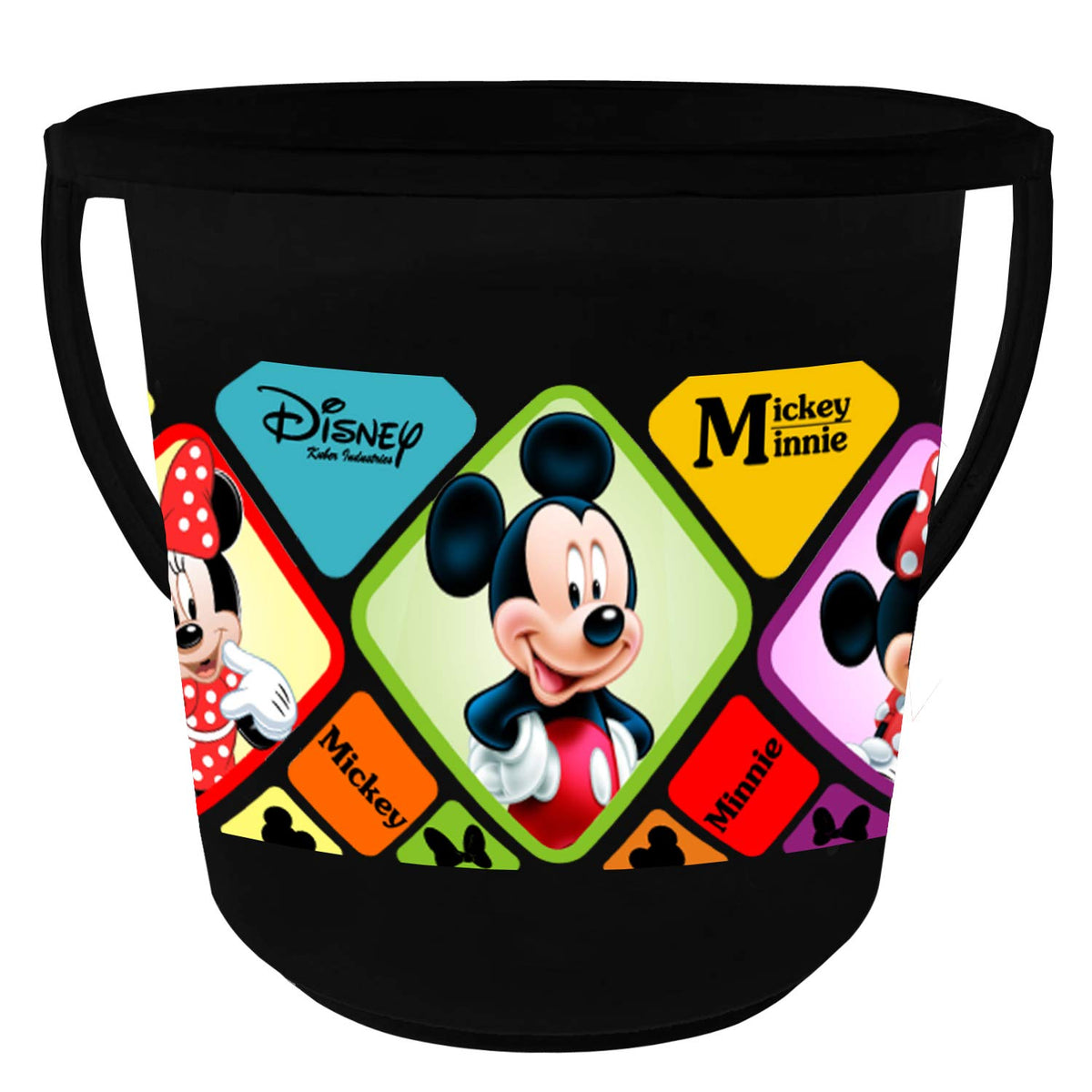 Kuber Industries Plastic Disney Mickey Minnie Print Bucket|Strong Handle & Digital Print|Size 32 x 32 x 30 CM|Capicty 16 LTR (Black) -HS_35_KUBMARTS17836