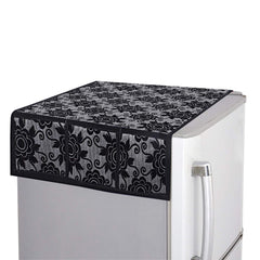 Kuber Industries Floral Design Cotton Fridge Top Cover 37"x21" (Black), CTKTC13849,Standard
