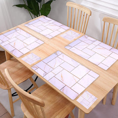 Heart Home Placemat | Table Placemats with Coasters | Table Placemats with Tea Coasters | Dining Table Placemats & Coasters Set | Check Marble | 12 Piece Set | Core White