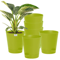 Heart Home Plastic Titan Pot|Garden Container for Plants & Flowers|Self-Watering Pot with Drainage Holes,6 Inch,Pack of 6 (Green)