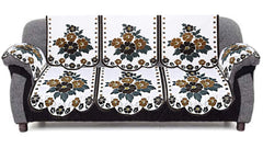 Kuber Industries Flower Design Cotton 5 Seater Sofa Cover Set with 6 Pieces Arms Cover and 1 Center Table Cover (Set of 17, White & Brown, Standard)