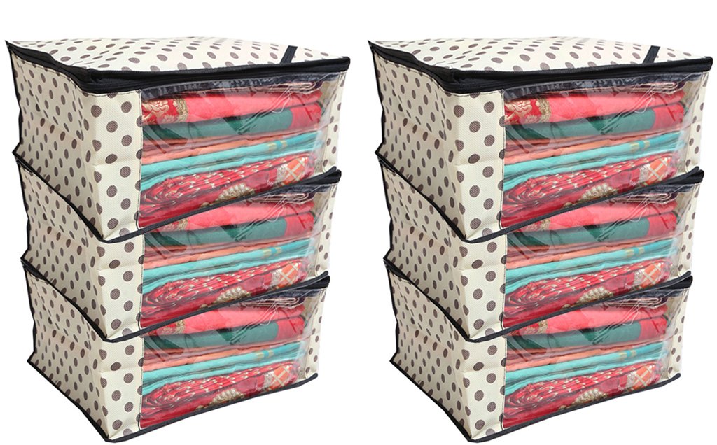 Kuber Industries 6 Piece Non Woven Wardrobe Organiser, Ivory,NWSC0030