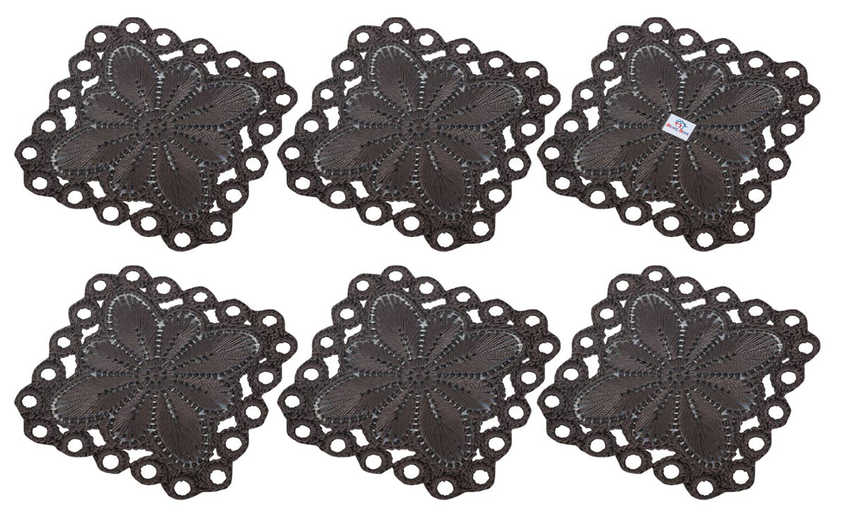 Heart Home Flower Design Square Cotton Coasters, Set of 6 (Brown)