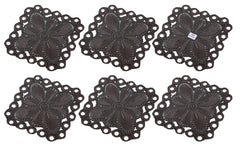 Heart Home Flower Design Square Cotton Coasters, Set of 6 (Brown)