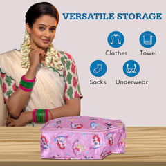 Heart Home Disney Princess Blouse Cover | Satin Digital Blouse Cover | Cloth Organizer for woman | Clothes Storage Bag | Double Zip wardrobe organizers | Pack of 3 | Pink