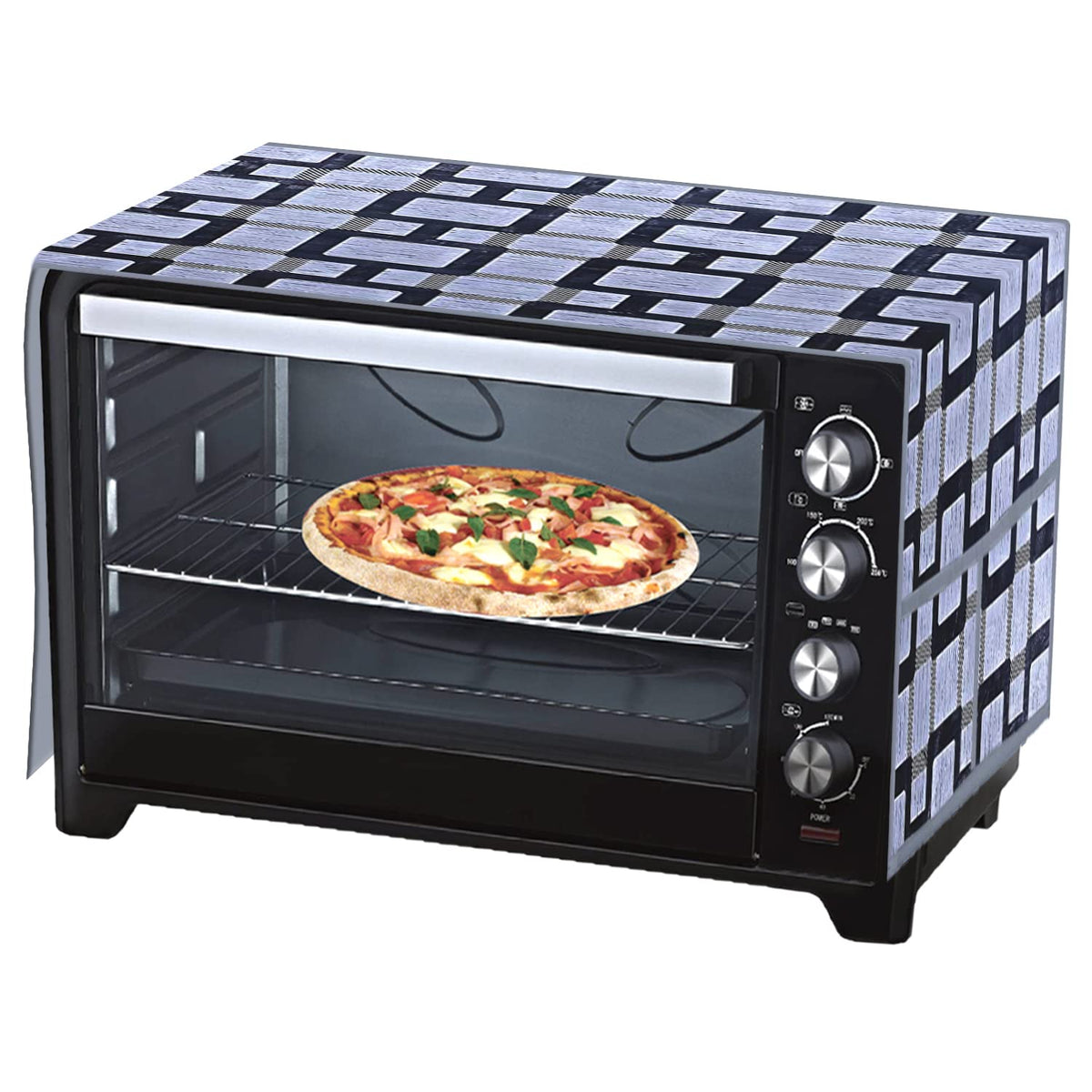 Kuber Industries Check Printed PVC Microwave Oven Top Dust Oil Proof Cover, Protective Cover with 4 Utility Pockets (Grey)