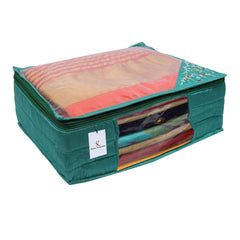 Kuber Industries 3 Layered Quilted Silk 4 Pieces Saree Cover (Green) -CTKTC24690