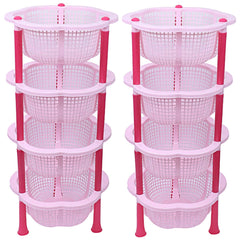 Kuber Industries Plastic 2 Pieces 4 Layer Multi-Purpose Kitchen Storage Basket Rack (Pink)-Ctktc25216