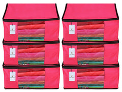 Kuber Industries 6 Piece Non Woven Fabric Saree Cover Set with Transparent Window, Extra Large, Pink-CTKTC23763