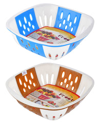 Heart Home Large Multi-Purpose Plastic Storage Baskets for Fruits Vegetables and Kitchen Fridge Dining Table- Pack of 2 (Blue & Brown)-HS42KUBMART25404