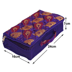 Kuber Industries Feather Print Satin Jewellery Organizer For Small Jewellery With 4 Pouches Pack Of 2 (Purple) 54KM4061