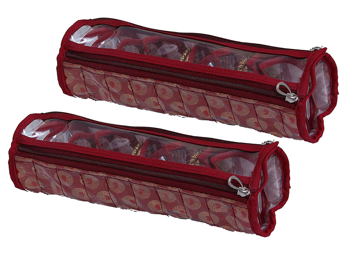 Kuber Industries Carry Design Laminated PVC Bangle Storage Pouch, Organizer For Travelling, Pack of 2 (Maroon)