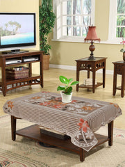 Kuber Industries Flower Printed Cotton 4 Seater Center Table Cover,40"x60" (White & Brown)-44KM095