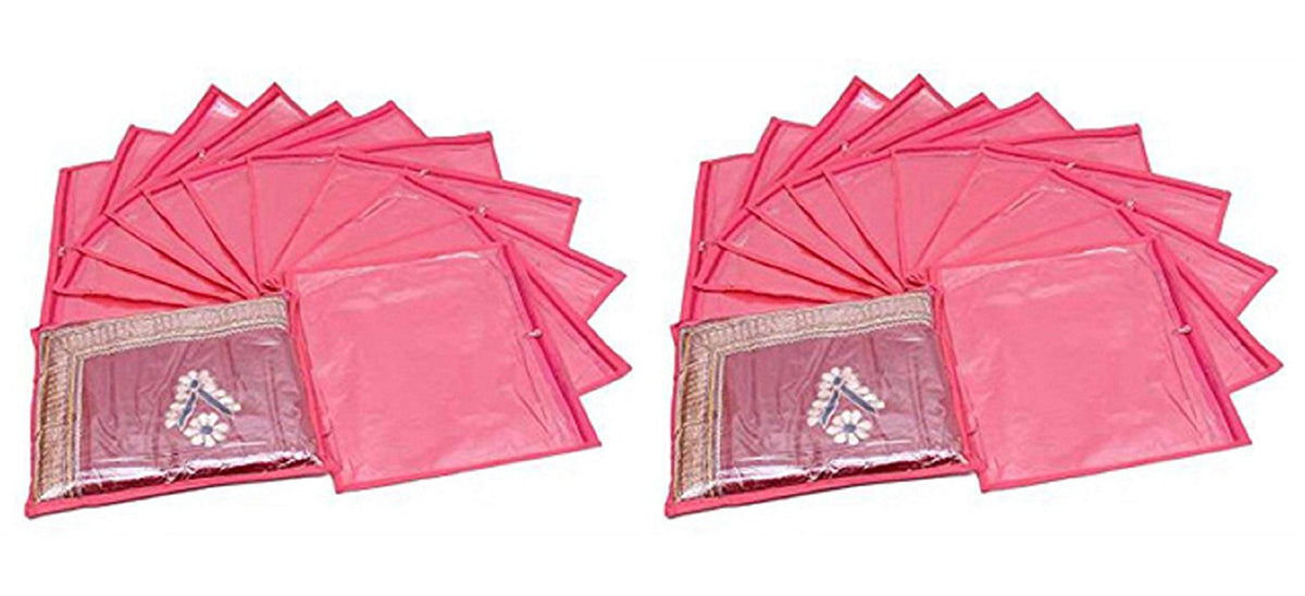 Kuber Industries 24 Piece Non Woven Saree Cover Set, Pink (VARAS644_3)