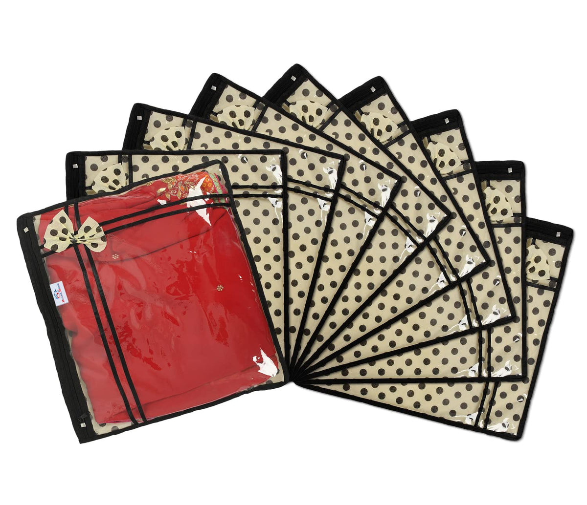 Heart Home Dot Print Non-Woven Single Saree cover For Store Saree, Lehenga, Suit With Transparent Top,Pack of 9 (Cream) 54HH4152.