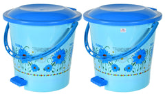 Heart Home Flower Printed Plastic Pedal Dustbin With Lid & Handle For Home/Kitchen/Office, 5 Ltr (Blue)- Pack of 2