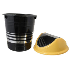 Kuber Industries Plastic 3 Pieces Medium Size Swing Lid Garbage Waste Dustbin for Home, Office, Factory, 10 Liters (Black & Yellow)-KUBMART10248