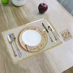 Kuber Industries Plate Design Floral PVC 6 Piece Dining Table Placemat Set with Tea Coasters - Cream