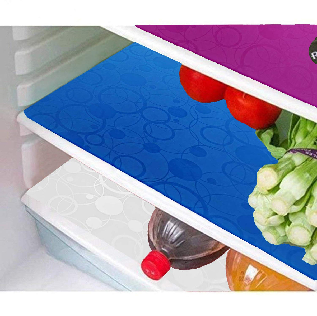 Kuber Industries Circle Design 6 Piece PVC Refrigerator Drawer Mat Set - White, Blue and Pink - CTKTC22368