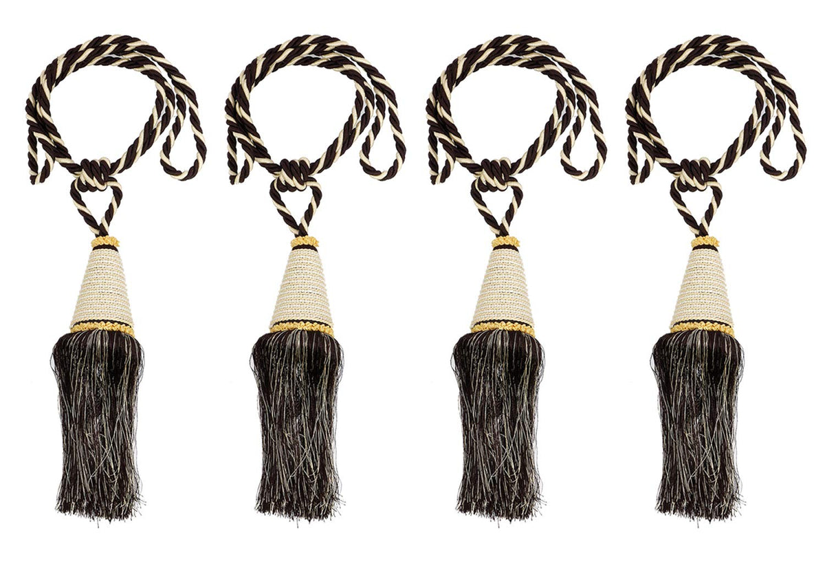 Kuber Industries Beads Beautiful Design Polyester 4 Pieces Curtain Tie Back Tassel Set (Brown) CTKTC33551