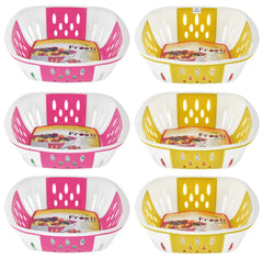 Heart Home Large Plastic Fruit, vegetable Storage Basket- Pack of 6 (Pink & Green)-HS42KUBMART25431