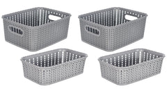 Heart Home Multiuses Large & Small Size M 20-15 Plastic Basket/Organizer Without Lid- Pack of 4 (Grey) -46HH0139