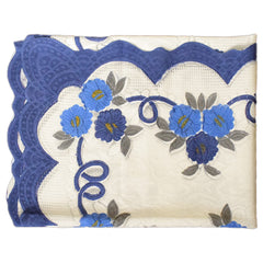 Heart Home Flower Printed Home Decorative Luxurious 4 Seater Cotton Center Table Cover/Table Cloth, 40"x60" (Cream & Blue)-44HH040