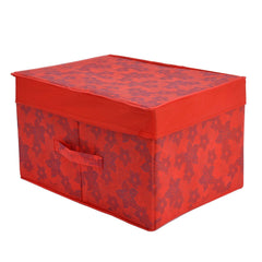 Heart Home Metallic Flower Printed Multipurposes Non-Woven Flodable Storage Box/Oragnizer (Red)-HS43HEARTH26586