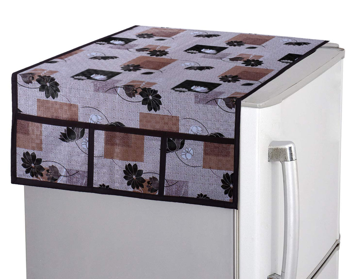Kuber Industries Flower Design PVC Fridge/Refrigerator Top Cover (Brown) - CTKTC39705