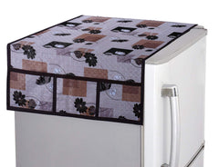 Kuber Industries Flower Design PVC 1 Piece Fridge Top Cover and 2 Piece Handle Cover (Brown) - CTKTC39715