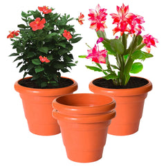 Kuber Industries Solid 2 Layered Plastic Flower Pot|Gamla for Home Decor,Nursery,Balcony,Garden,6"x5",Pack of 4 (Orange)