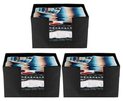 Heart Home Non-Woven Foldable Saree Stacker, Wardrobe Organizer, Storage Bin With Handle- Pack of 3 (Black)-HS43HEARTH26354