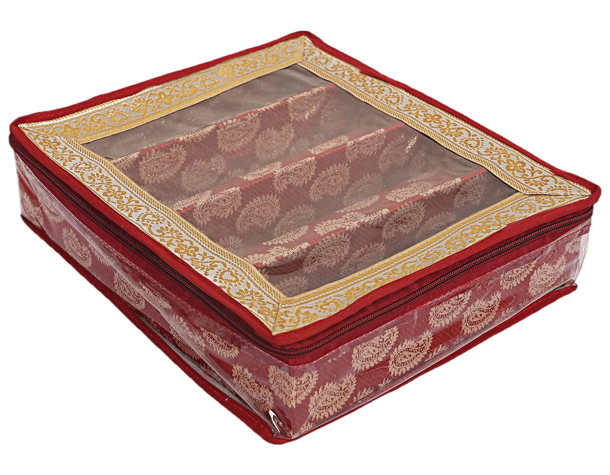 Heart Home Carry Design Laminated 3 Rod Box, Organizer For Bangle, Watches, Bracelets, Jewellery With Tranasparent Top (Red)-47HH0130