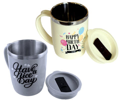 Kuber Industries Double Wall Vacuum Insulated Food Grade BPA Free Plastic Coffee Mug with Lid, Pack of 2 (Grey & Cream)