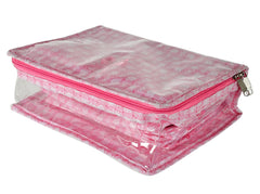 Kuber Industries Check Design Laminated PVC Travel Jewelry Organiser, Jewelry Storage Bags for Necklace, Earrings, Rings, Bracelet With 13 Transparent Pouches (Pink)-HS_38_KUBMART21261, Pack of 1