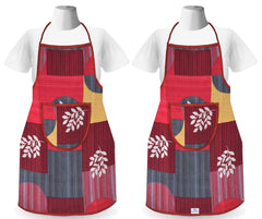 Heart Home Leaf Printed Oil Stain Resistant Cooking Kitchen Apron for Men Women with 1 Front Pocket, Pack of 2 (Pink)