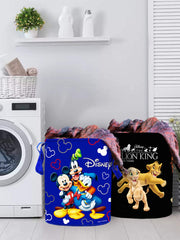 Kuber Industries Disney Print Round Non Woven Fabric Foldable Laundry Organiser with Handles,45 LTR (Set of 2, Blue & Black)-KUBMART11678, Standard