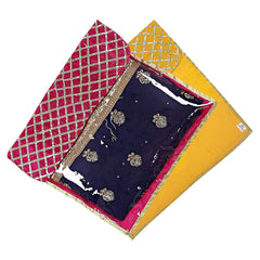 Heart Home Seamless lattice Design Satin Foldable, Lightweigth Single Saree Cover/Organiser For Wardrobe With Transparent Top- Pack of 2 (Pink & Yellow)-50HH01349