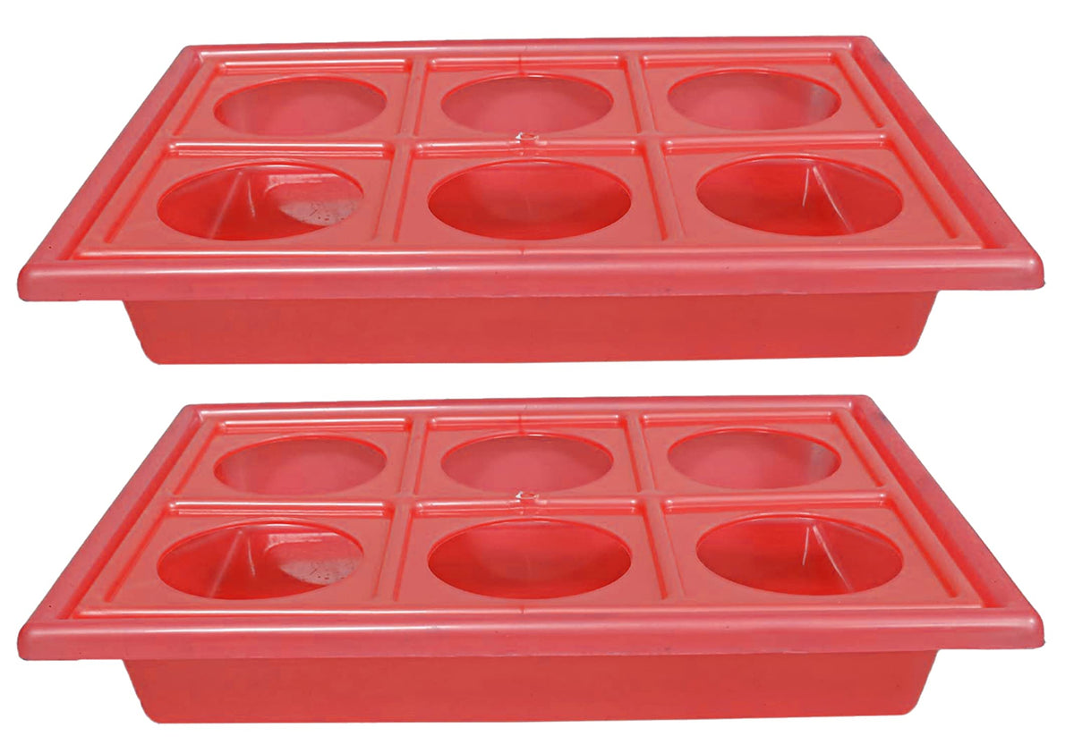 Kuber Industries Tray with Cutout Handles, Cup Display for Kitchenware, Plastic Glass Holder, One Size, 6 Slots-Pack of 2 (Pink)