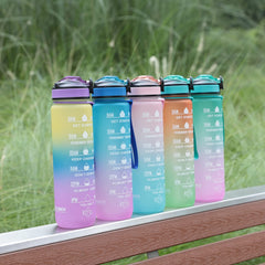 Homestic Motivational Water Bottle with Time Marker | Sipper Water Bottle for Kids & Adults with Straw | For Gym, Home, Office & School | Pink Blue -1 L
