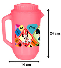 Kuber Industries Disney Mickey Minnie Print Unbreakable Multipurpose Plastic Water & Juice Jug With Lid,2 Ltr (Set of 3,Pink & Cream & White)