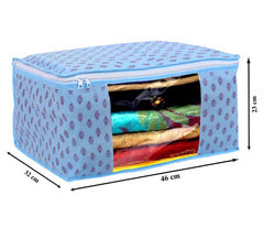 Kuber Industries Floral Print Non-Woven Foldable Saree Cover|Clothes Storage For Saree, Lehenga, Suit With Top Transparent, Pack of 9 (Sky Blue)