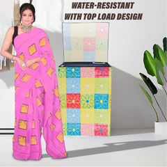 Heart Home Washing Machine Cover | Yellow & Check Print Washing Machine Cover | PVC | Top Load Semi-Automatic Washing Machine Cover | Multi